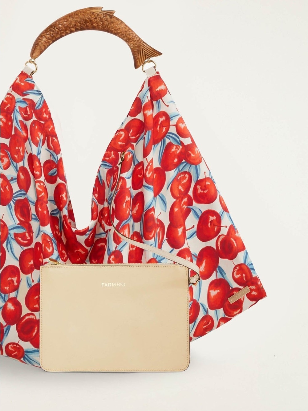 FARM RIO Red Cherry Satin Medium Scarf Bag - Picture 3 of 8